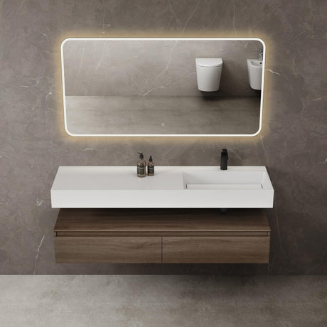 Ensemble de meubles de salle de bain Glasvilla, meuble sous-vasque avec meuble bas 150 x 48 x 25 cm, tiroirs à fermeture amortie et vasque en fonte minérale UP