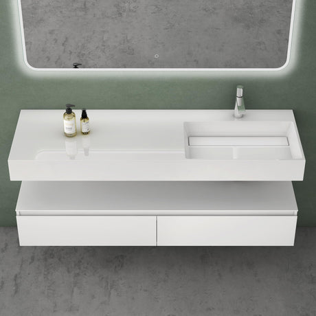 Ensemble de meubles de salle de bain Glasvilla, meuble sous-vasque avec meuble bas 150 x 48 x 25 cm, tiroirs à fermeture amortie et vasque en fonte minérale UP