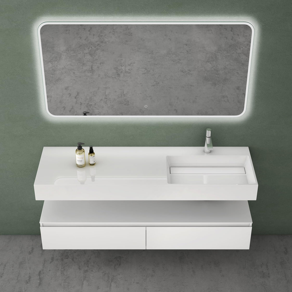 Ensemble de meubles de salle de bain Glasvilla, meuble sous-vasque avec meuble bas 150 x 48 x 25 cm, tiroirs à fermeture amortie et vasque en fonte minérale UP