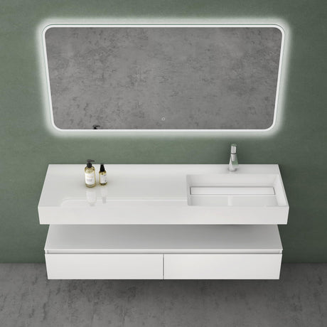 Ensemble de meubles de salle de bain Glasvilla, meuble sous-vasque avec meuble bas 150 x 48 x 25 cm, tiroirs à fermeture amortie et vasque en fonte minérale UP