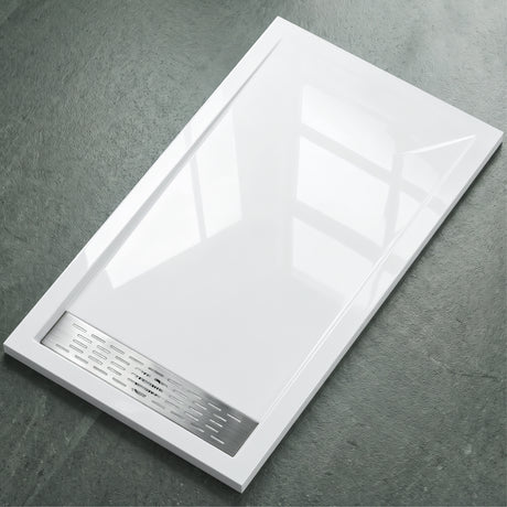 Glasvilla Design – Plato de ducha acrílico Xetro04 rectangular o cuadrado con cubierta de desagüe en acero inoxidable