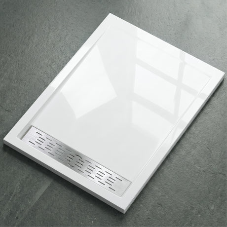 Glasvilla Design – Plato de ducha acrílico Xetro04 rectangular o cuadrado con cubierta de desagüe en acero inoxidable
