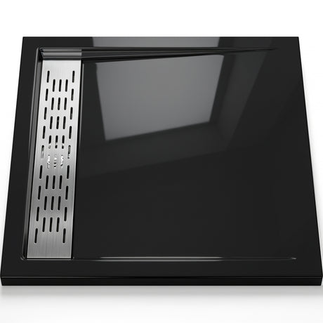 Glasvilla Design – Plato de ducha acrílico Xetro04 rectangular o cuadrado con cubierta de desagüe en acero inoxidable