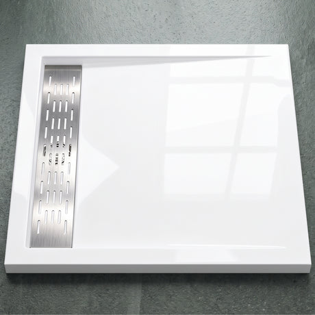 Glasvilla Design – Plato de ducha acrílico Xetro04 rectangular o cuadrado con cubierta de desagüe en acero inoxidable