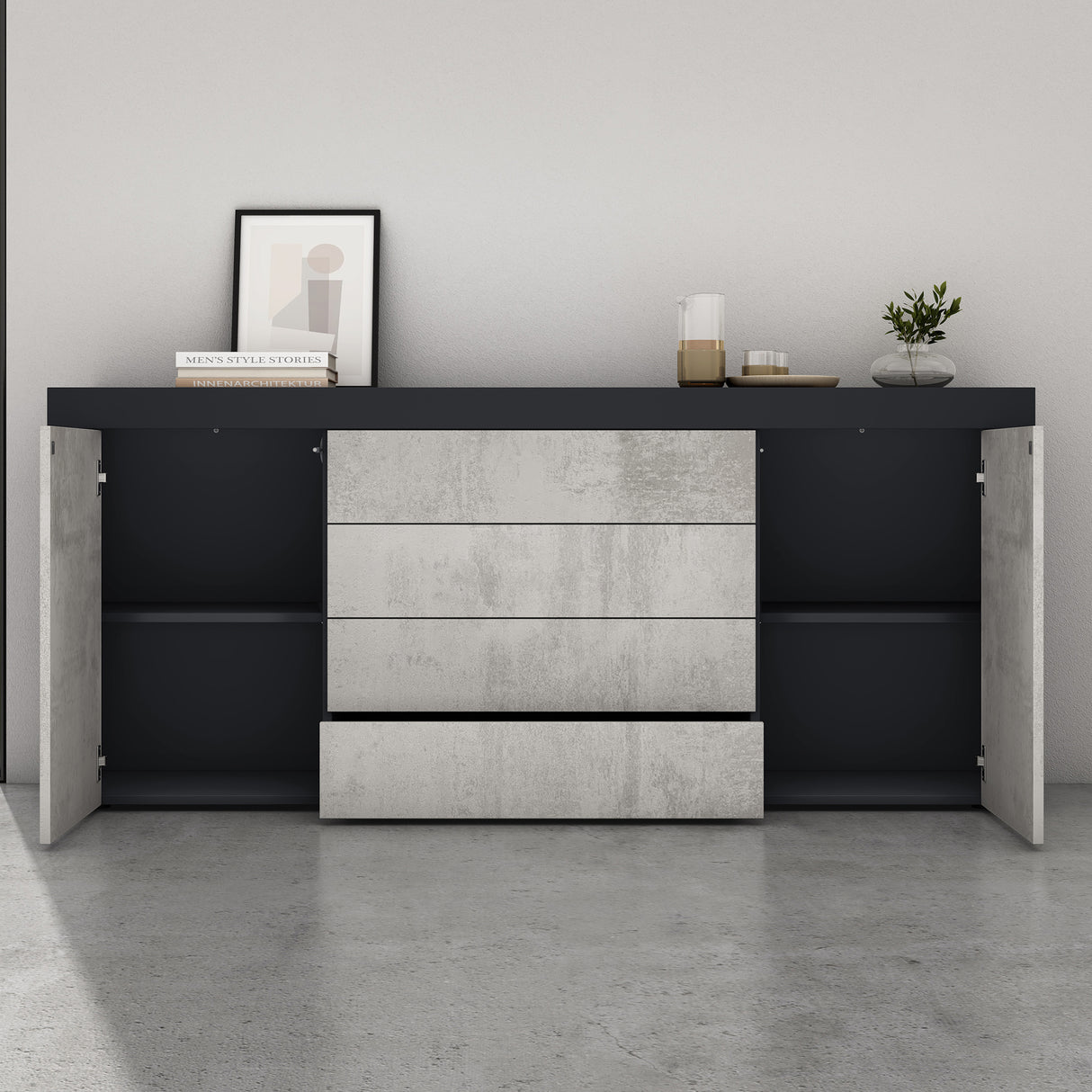 Buffet de rangement Glasvilla LTH : 167x36x70 cm avec 2 armoires et 4 tiroirs commode armoire polyvalente meuble cabinet03