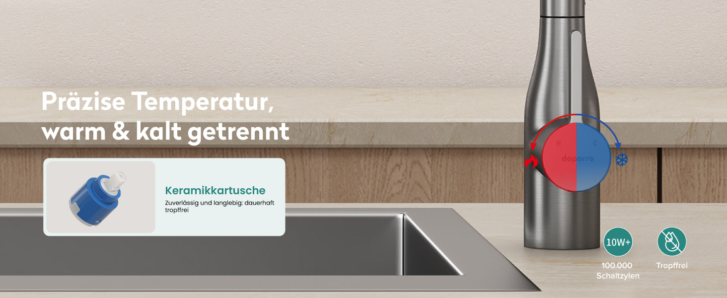 glasvilla Robinet de Cuisine avec Douchette Extractible, Mitigeur Évier Pivotant à 360°, Robinetterie en Acier Inoxydable Turnix-04