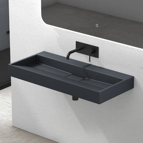 glasvilla Waschbecken Aufsatzwaschbecken Hängewaschbecken Hängewaschtisch inkl. Ablaufgarnitur Mineralguss Rechteckig Waschplatz col19