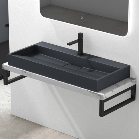 glasvilla Waschbecken Aufsatzwaschbecken Hängewaschbecken Hängewaschtisch inkl. Ablaufgarnitur Mineralguss Rechteckig Waschplatz col19