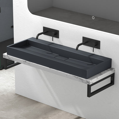 glasvilla Waschbecken Aufsatzwaschbecken Hängewaschbecken Hängewaschtisch inkl. Ablaufgarnitur Mineralguss Rechteckig Waschplatz col19
