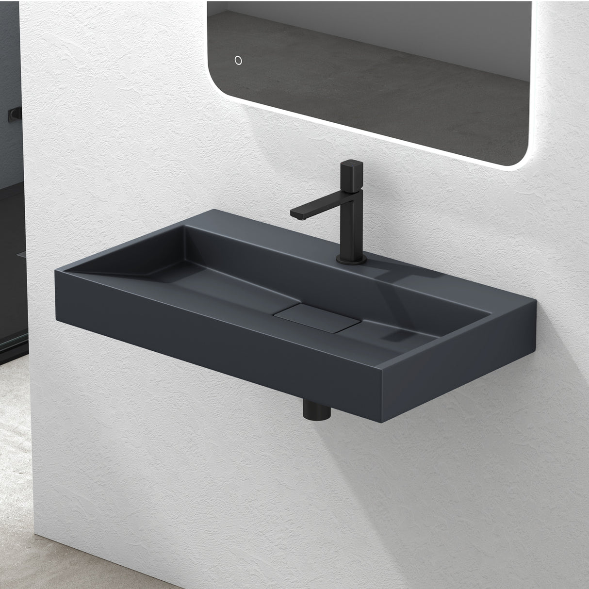 glasvilla Waschbecken Aufsatzwaschbecken Hängewaschbecken Hängewaschtisch inkl. Ablaufgarnitur Mineralguss Rechteckig Waschplatz col19
