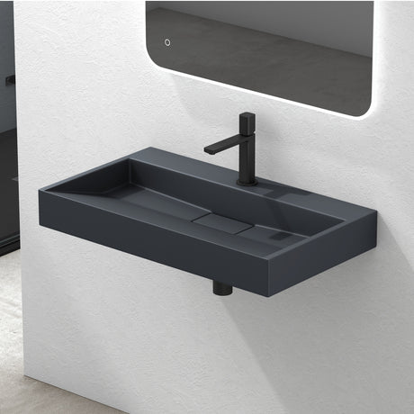 glasvilla Waschbecken Aufsatzwaschbecken Hängewaschbecken Hängewaschtisch inkl. Ablaufgarnitur Mineralguss Rechteckig Waschplatz col19