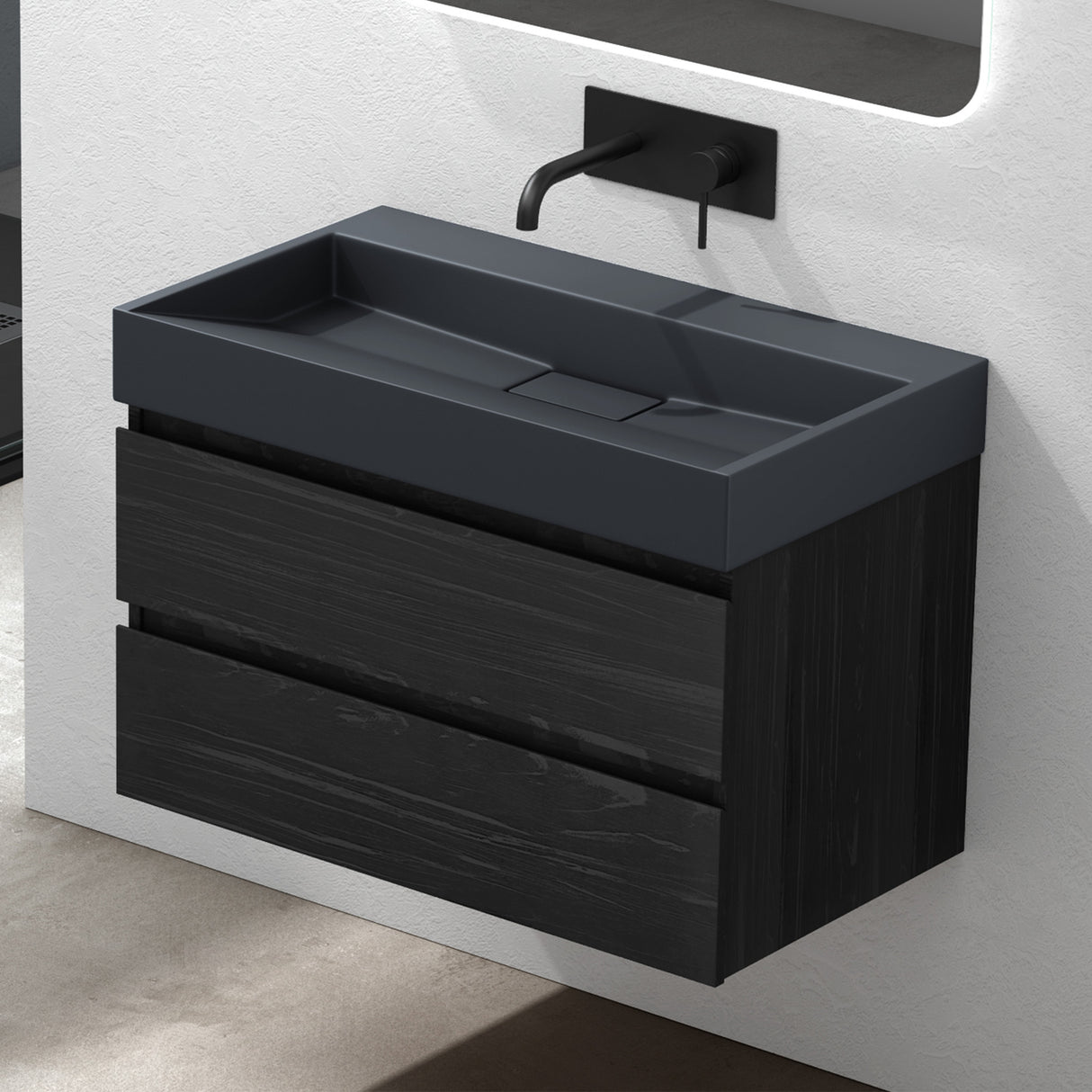 glasvilla Waschbecken Aufsatzwaschbecken Hängewaschbecken Hängewaschtisch inkl. Ablaufgarnitur Mineralguss Rechteckig Waschplatz col19