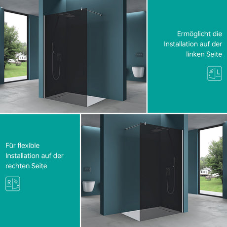 Paroi de douche Glasvilla pour douche, cloison de douche, douche à l'italienne, verre de sécurité ESG, verre NANO 8 mm BRAM1 et Bram3 Bremen1VG