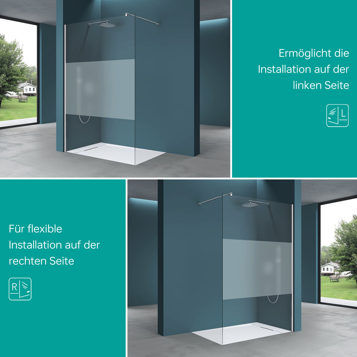Paroi de douche Glasvilla pour douche, cloison de douche, douche à l'italienne, verre de sécurité ESG 10 mm, verre NANO Bremen2MS