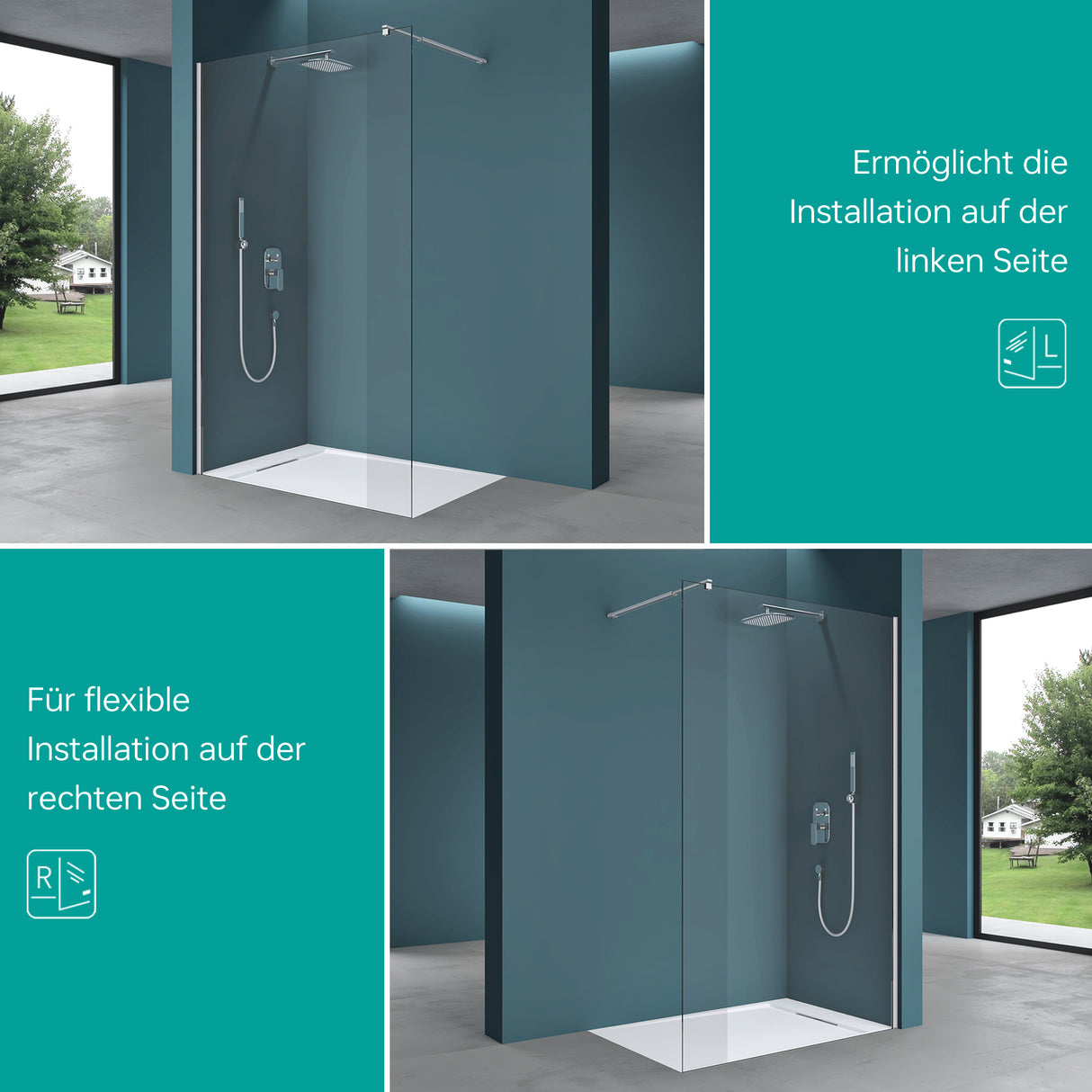 Paroi de douche Glasvilla pour douche, cloison de douche, douche à l'italienne, verre de sécurité ESG 10 mm, verre NANO Bremen2K