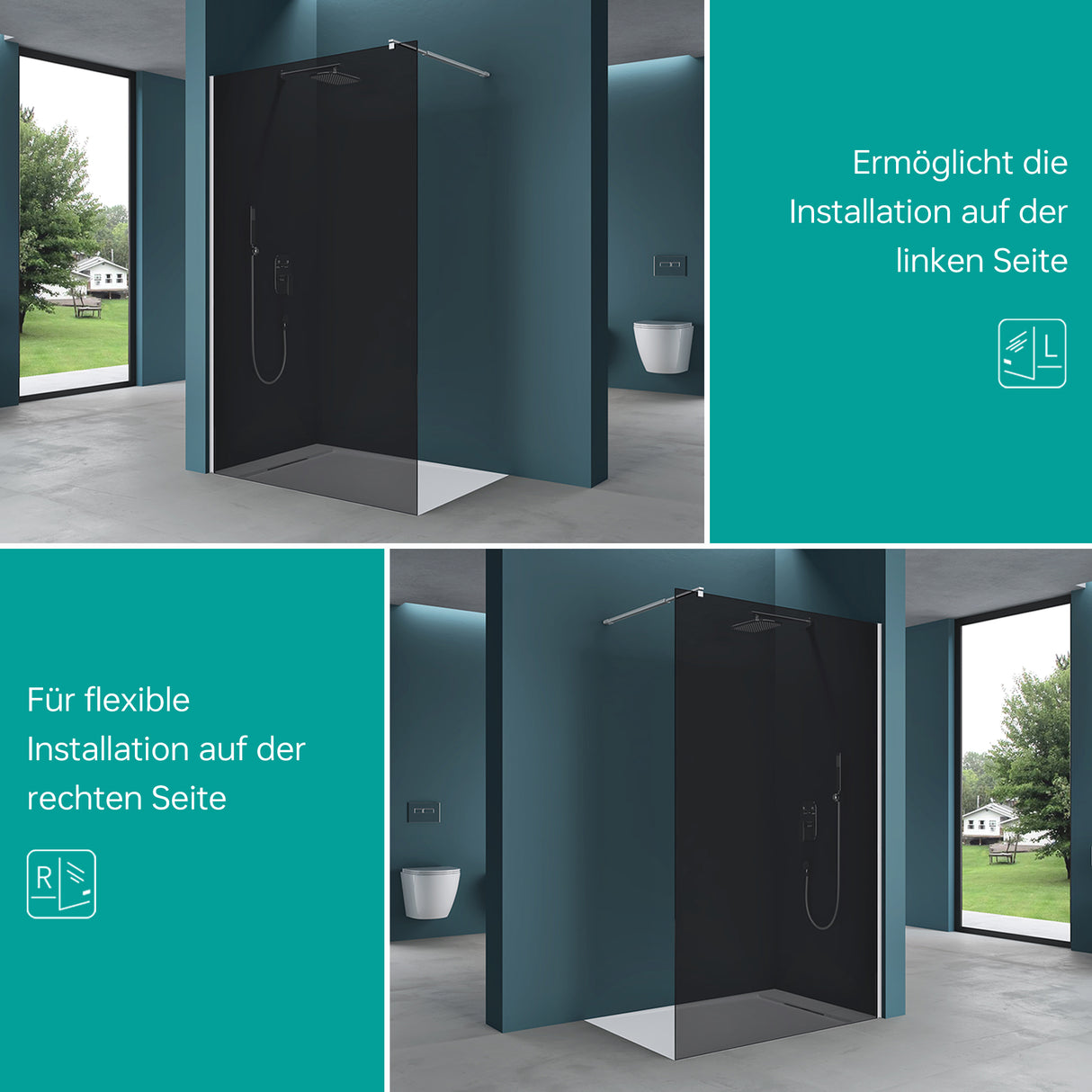 Paroi de douche Glasvilla pour douche, cloison de douche, douche à l'italienne, verre de sécurité ESG, verre NANO 8 mm BRAM1 et Bram3 Bremen1VG