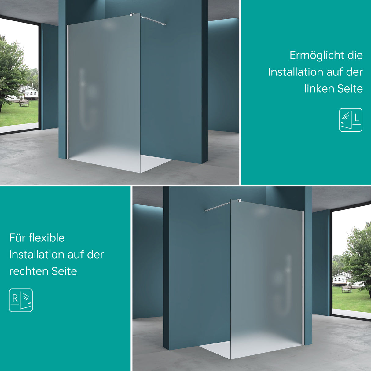 Paroi de douche Glasvilla pour douche, cloison de douche, douche à l'italienne, verre de sécurité ESG, verre NANO 8 mm BRAM1 et BRAM3 Bremen1VS