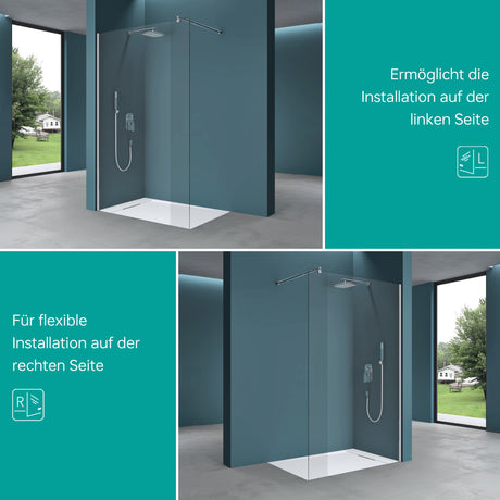 Paroi de douche Glasvilla pour douche, cloison de douche, douche à l'italienne, verre de sécurité ESG 10 mm, verre NANO Bremen2K