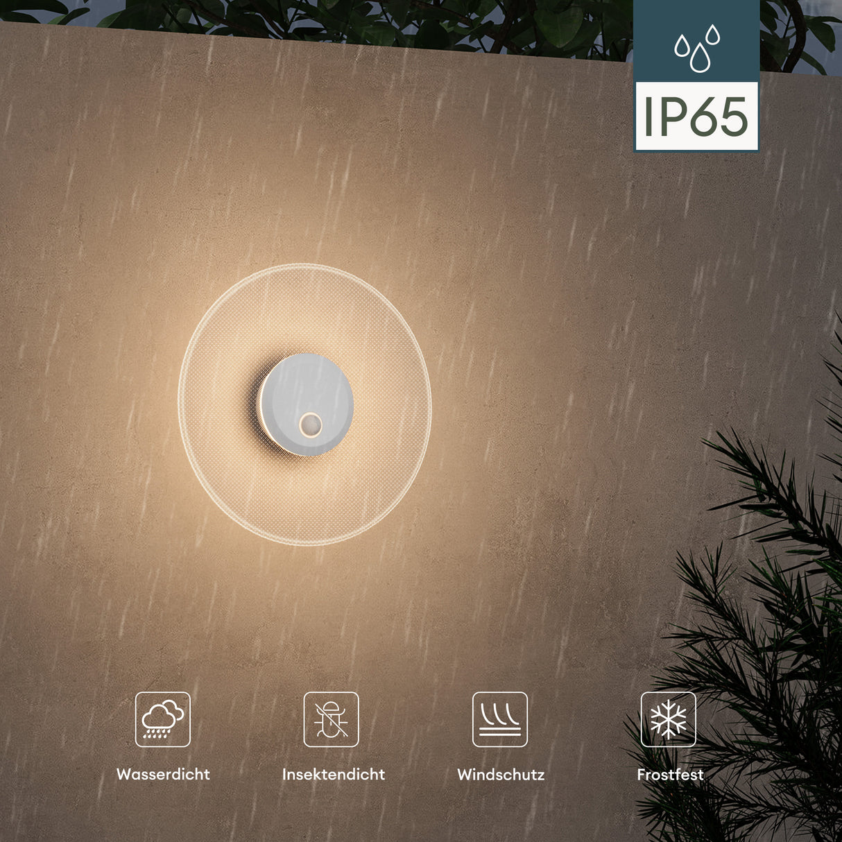 Applique murale d'extérieur glasvilla 6W LED | Luminaire d'extérieur pour chemin de jardin, 3000K avec détecteur de mouvement | Lampe d'extérieur ⌀300X65mm IP65 LunaLights 