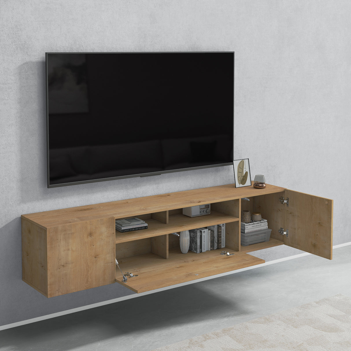 Meuble TV Glasvilla Meuble TV 3 portes avec fermeture amortie Meuble bas mural Table TV pour salon Fernsehschrank03