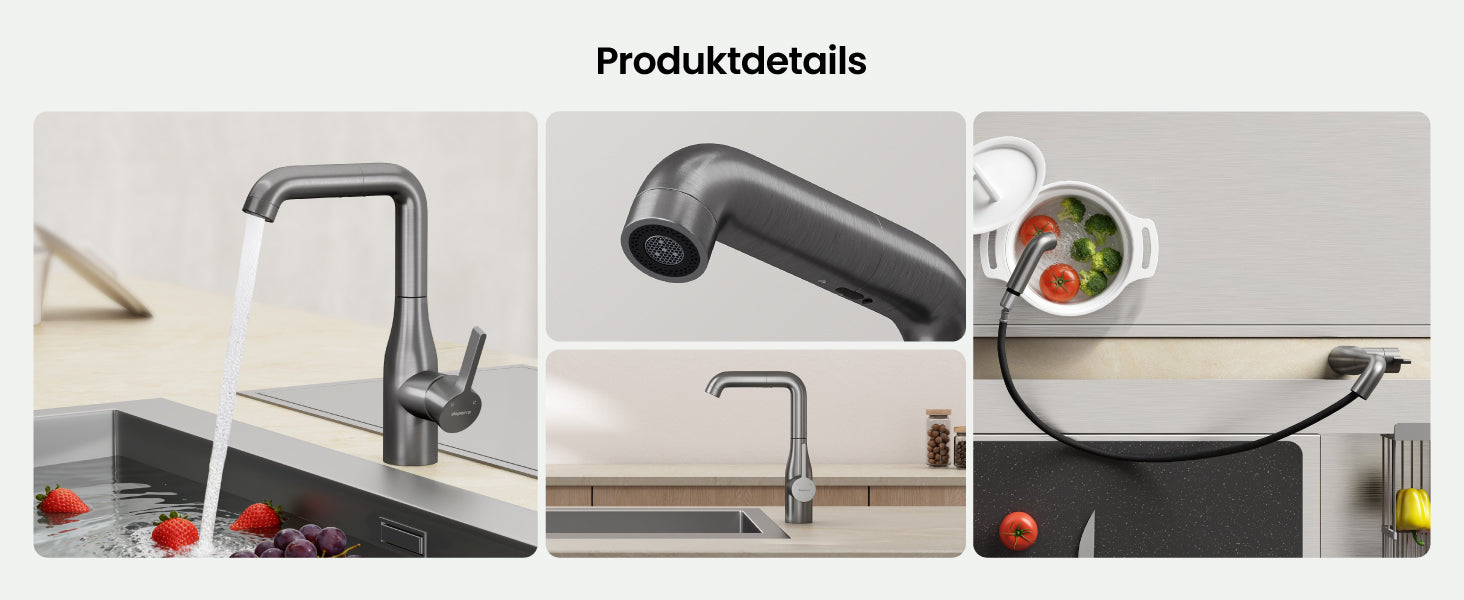 glasvilla Robinet de Cuisine avec Douchette Extractible, Mitigeur Évier Pivotant à 360°, Robinetterie en Acier Inoxydable Turnix-04