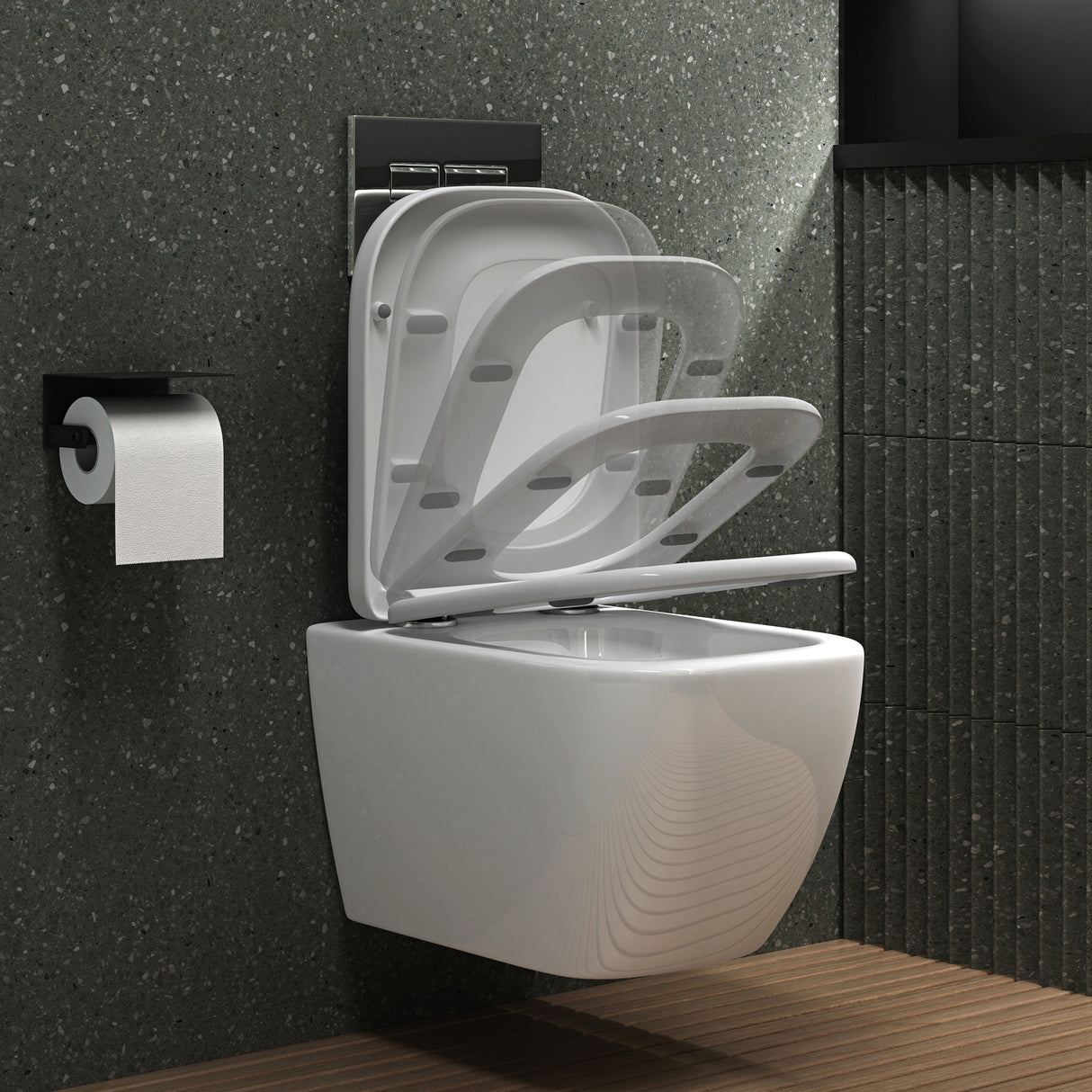 glasvilla Hänge WC Toilette Wand-WC Spülrandlos Weiß aus Keramik Wandmontage mit Absenkautomatik