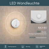 Applique murale d'extérieur glasvilla 6W LED | Luminaire d'extérieur pour chemin de jardin, 3000K avec détecteur de mouvement | Lampe d'extérieur ⌀300X65mm IP65 LunaLights 