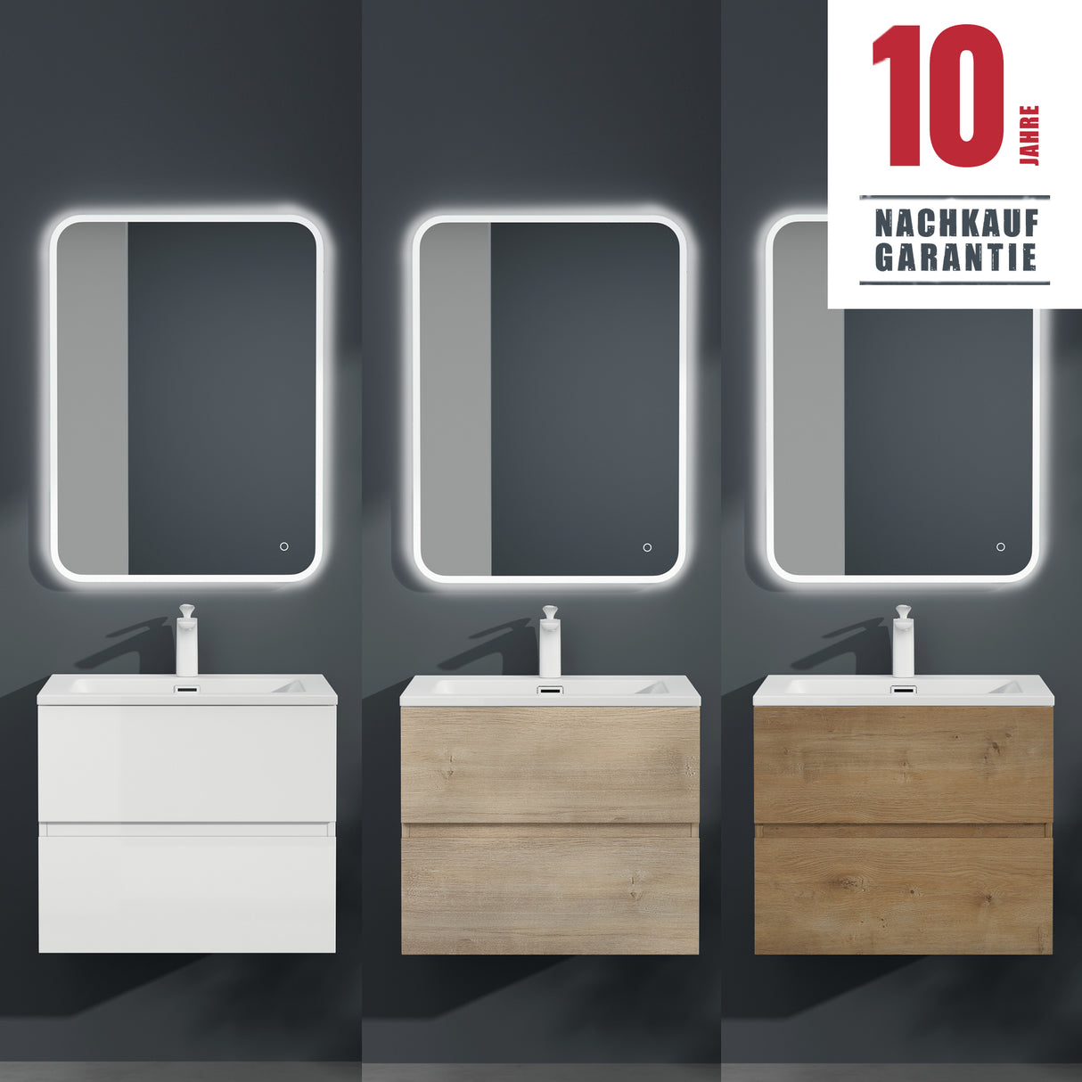 Ensemble de meubles de salle de bain Glasvilla, meuble sous-vasque avec meuble bas, vasque en fonte minérale, meuble sous-vasque 2 tiroirs à fermeture amortie Aqualis