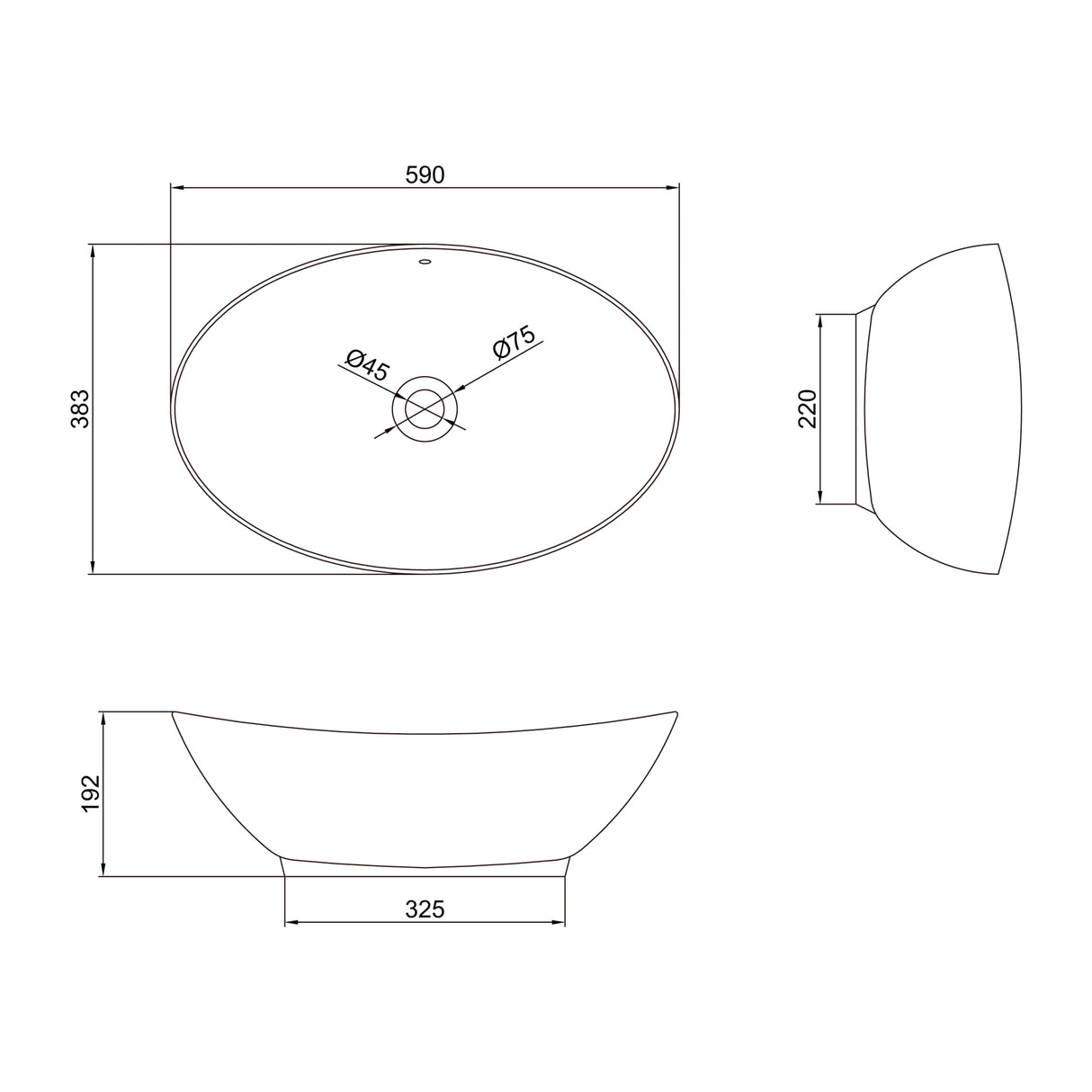 glasvilla Waschbecken Aufsatzwaschbecken Oval aus Keramik 59x38cm Waschschale Waschtisch mit Nano-Beschichtung Brüssel818