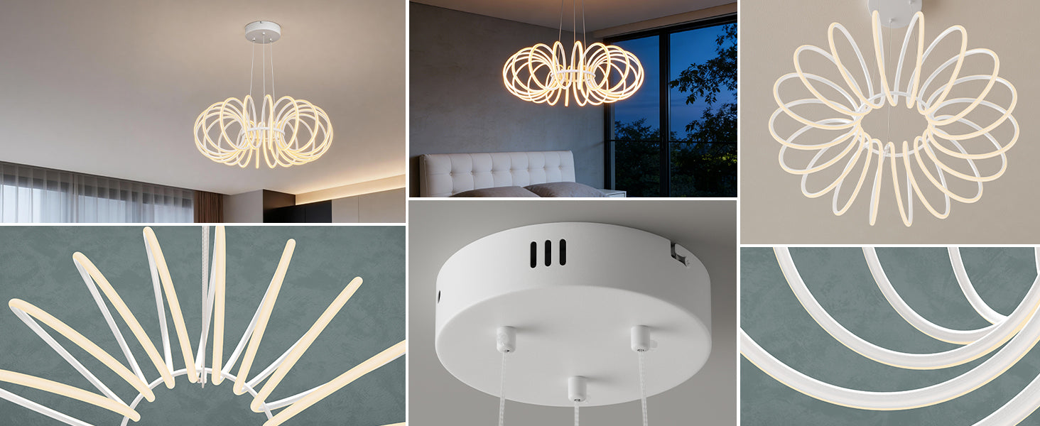 glasvilla Pendelleuchte Esstisch, 61cm LED Moderne Hängelampe Sandweiß, stufenlos dimmbar 3000K–6000K, höhenverstellbare Design 120W Esstischlampe mit Fernbedienung & Wandschalter Nuvora05