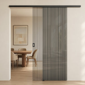 Ensemble complet de porte coulissante en verre Glasvilla, porte intérieure, noir mat, verre de sécurité trempé de 8 mm, porte coulissante, verre noir brossé avec rail en aluminium, Muranino-001 