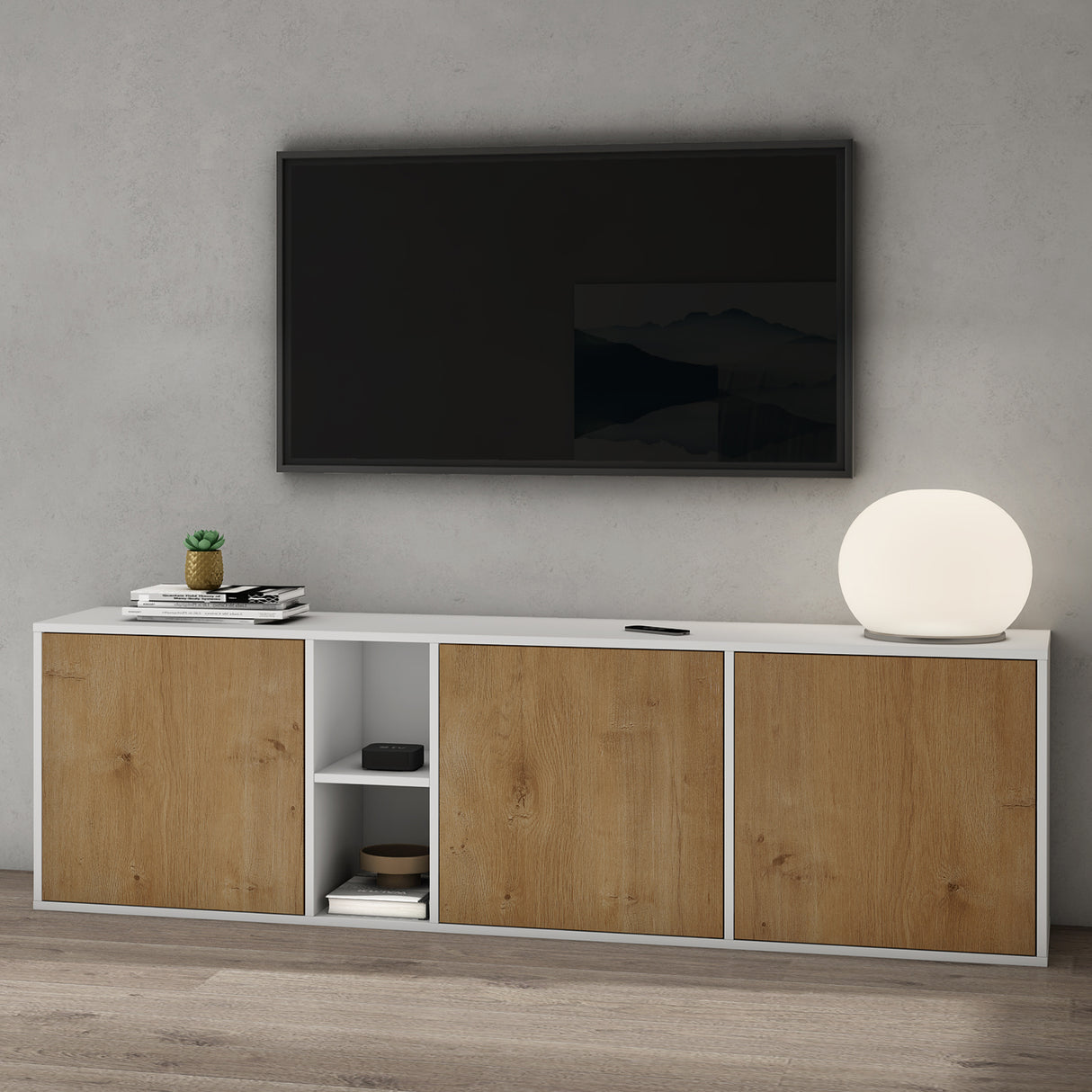 Meuble de rangement Glasvilla avec 3 portes et 2 compartiments, commode, buffet, beaucoup d'espace de rangement pour le salon Schrank02