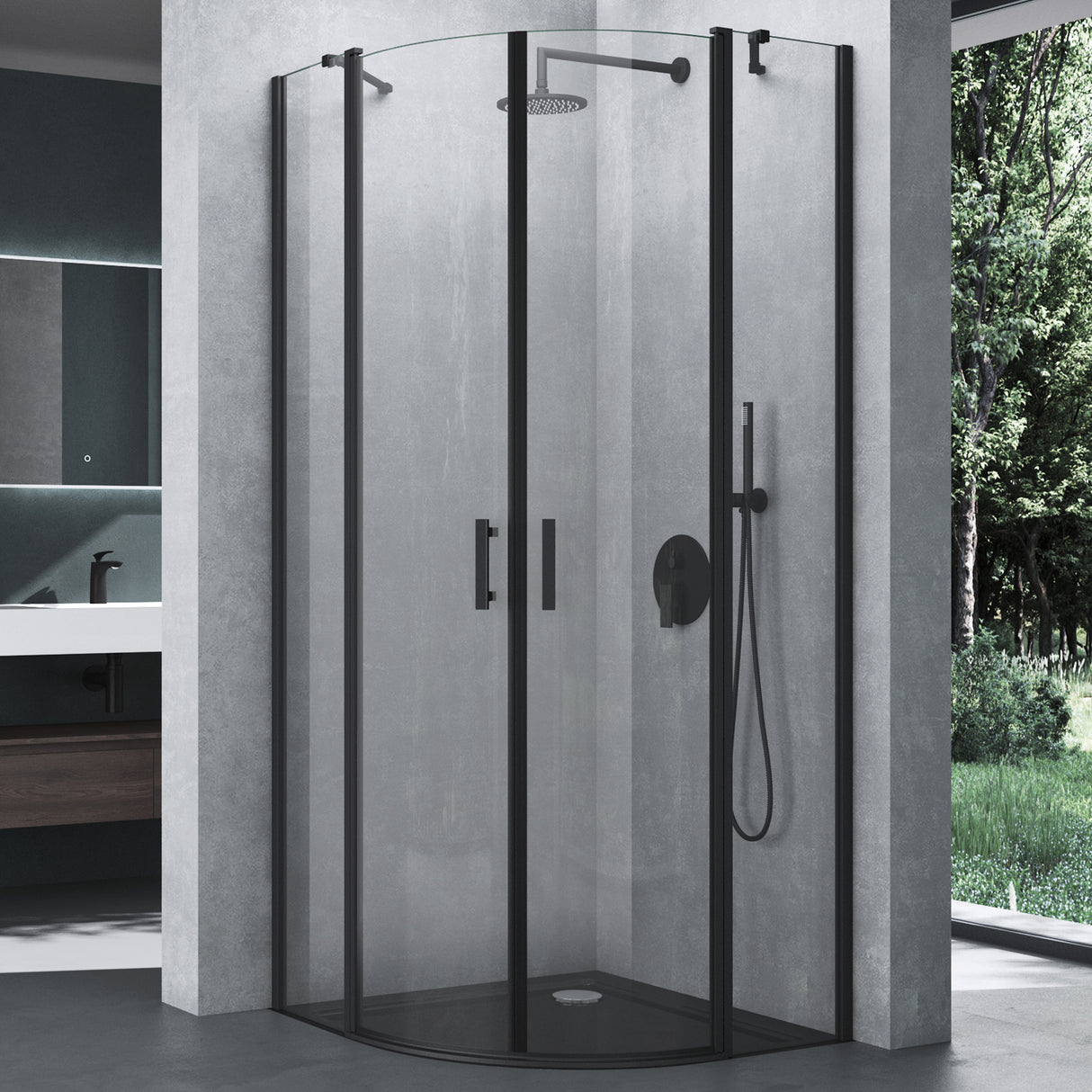 glasvilla Duschabtrennung Viertelkreis mit 2 Drehtüren Dusche ESG-Sicherheitsglas Nano-Beschichtung Ravenna52K Schwarz