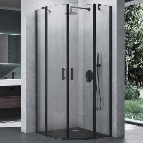 glasvilla Duschabtrennung Viertelkreis mit 2 Drehtüren Dusche ESG-Sicherheitsglas Nano-Beschichtung Ravenna52K Schwarz