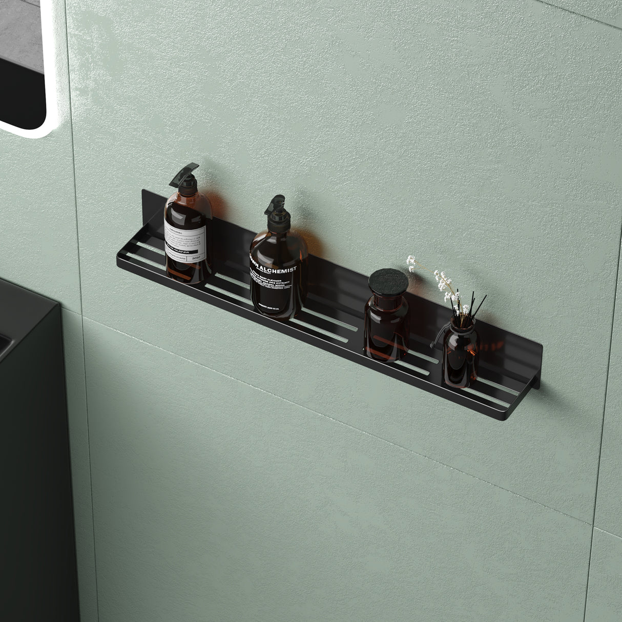 glasvolla Duschablage ohne Bohren, Duschregal magnetisch, selbstklebende Badezimmerablage zur Wandmontage 60cm Reglo-01