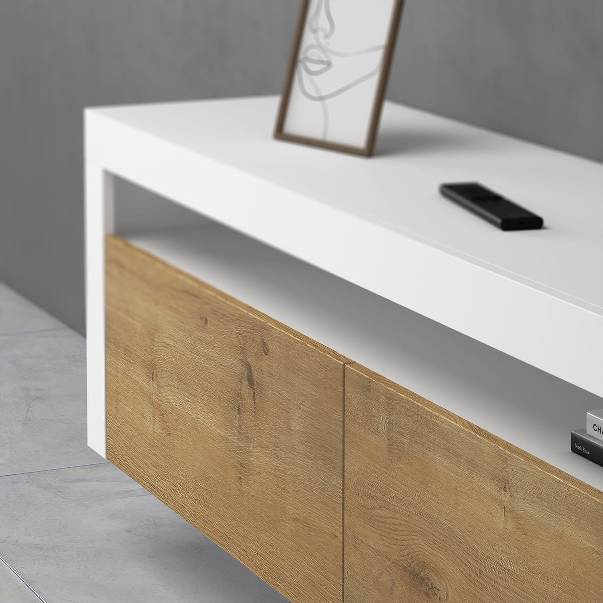 Meuble TV glasvilla Meuble TV bas meuble mural 2 portes avec fermeture amortie Table TV pour salon LTH: 160x40x46 cm Fernsehschrank01