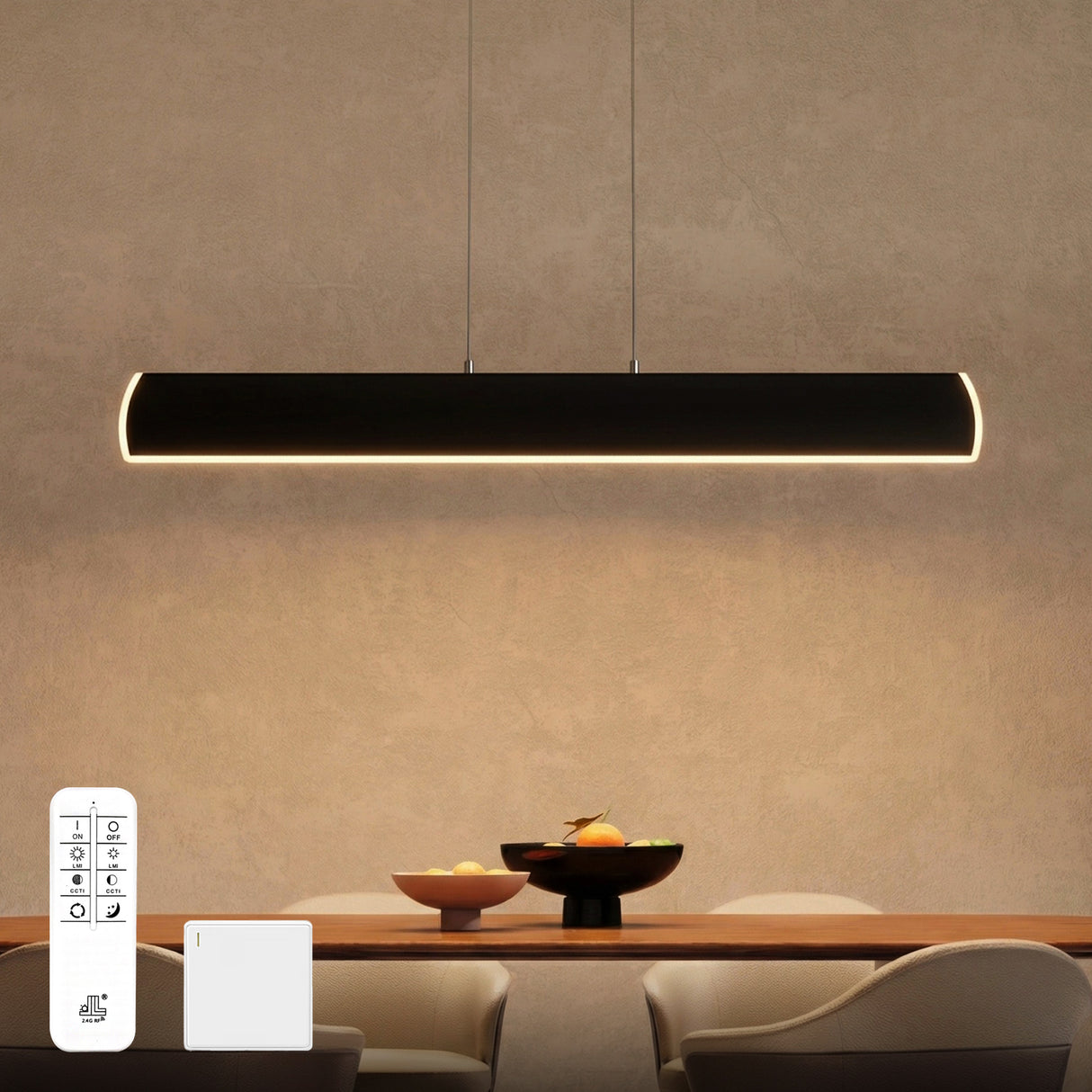 Suspension Glasvilla 100 cm, lampe LED dimmable avec télécommande, température de couleur 3000K/4000K/6000K, câble ajustable, 20 W, idéale pour salle à manger, salon ou chambre.