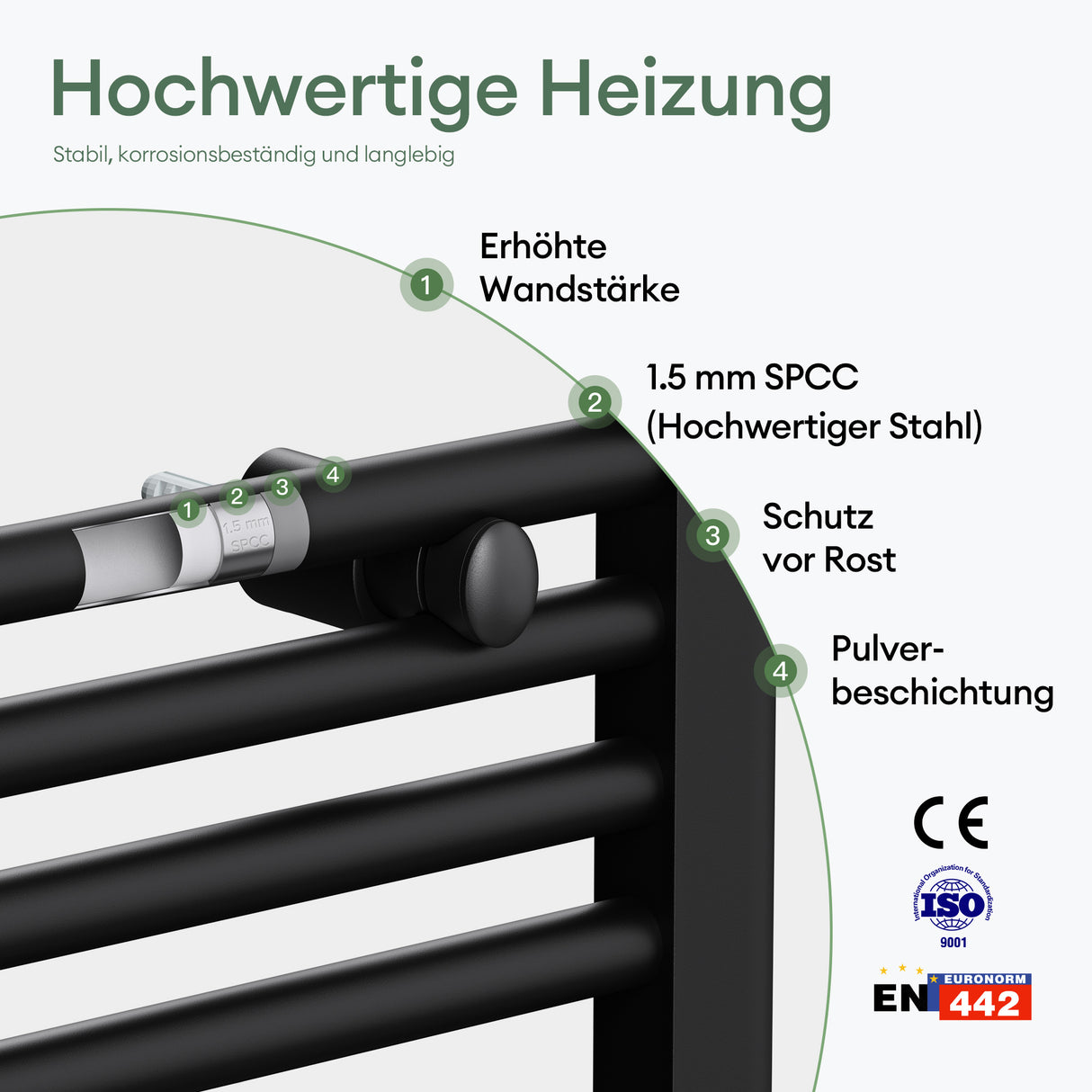 Radiateur de salle de bain Glasvilla Sèche-serviettes électrique pour électricité, raccordement latéral, radiateur tubulaire chauffage salle de bain RHE avec élément chauffant 02