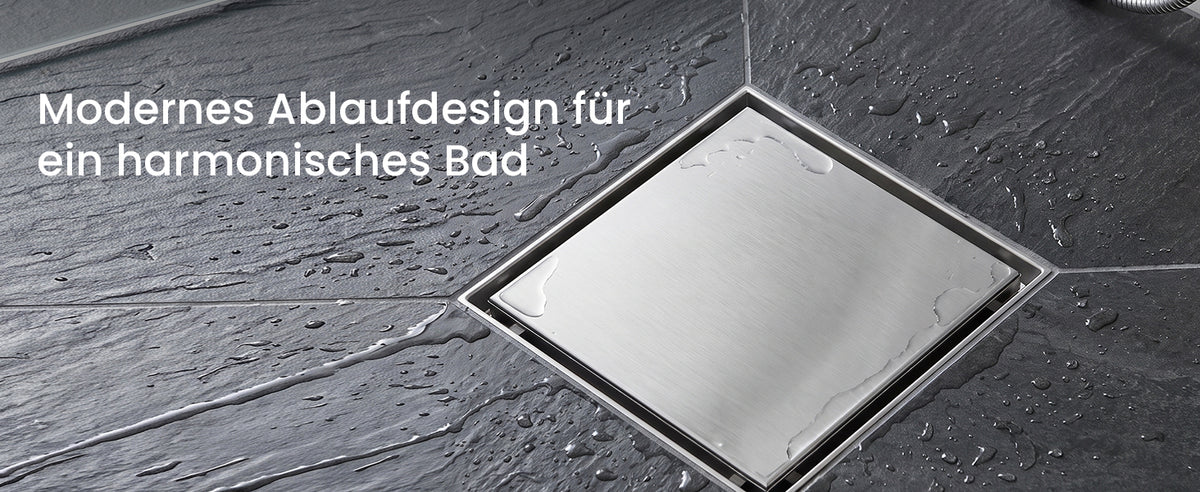 glasvilla Bodenablauf Duschablauf Edelstahl, Duschrinne quadratisch 15x15cm Duschabfluss befliesbar mit Geruchsverschluss, Haarsieb, 360°-Drehadapter, Chrom gebürstet, für Bad Dusche Balkon, KYE113-150