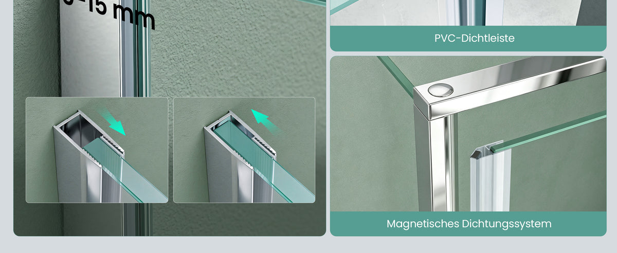 glasvilla Duschkabine Duschabtrennung 8mm ESG-Sicherheitsglas Nano-Beschichtung Hebe-Senk-Mechanismus Rav37-Plus