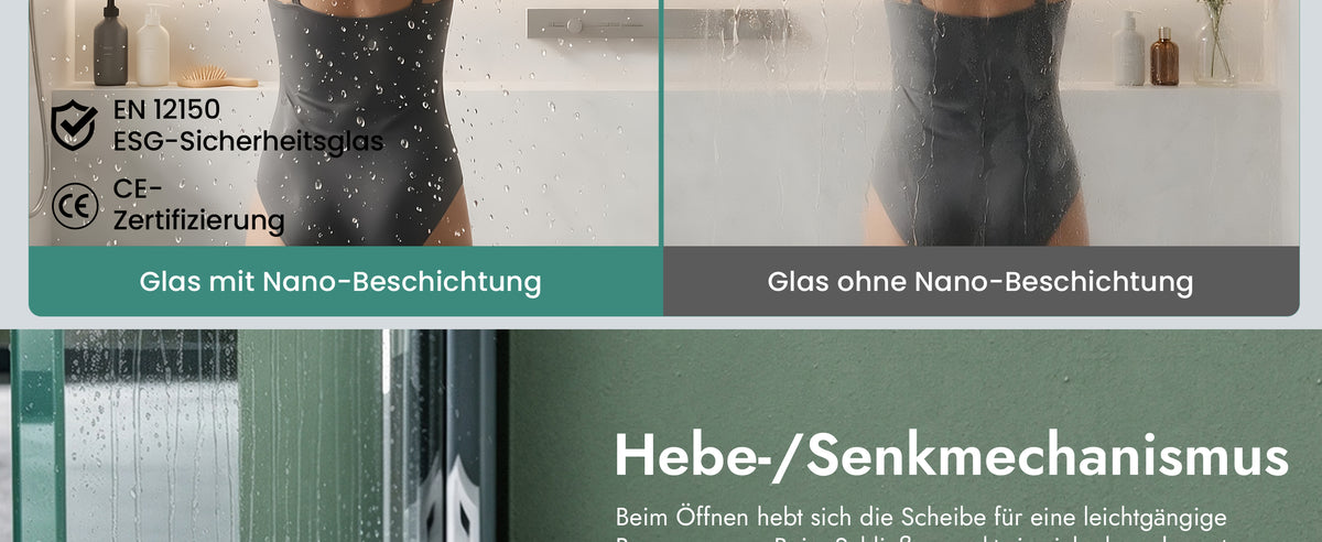 glasvilla Duschkabine Duschabtrennung 8mm ESG-Sicherheitsglas Nano-Beschichtung Hebe-Senk-Mechanismus Rav37-Plus