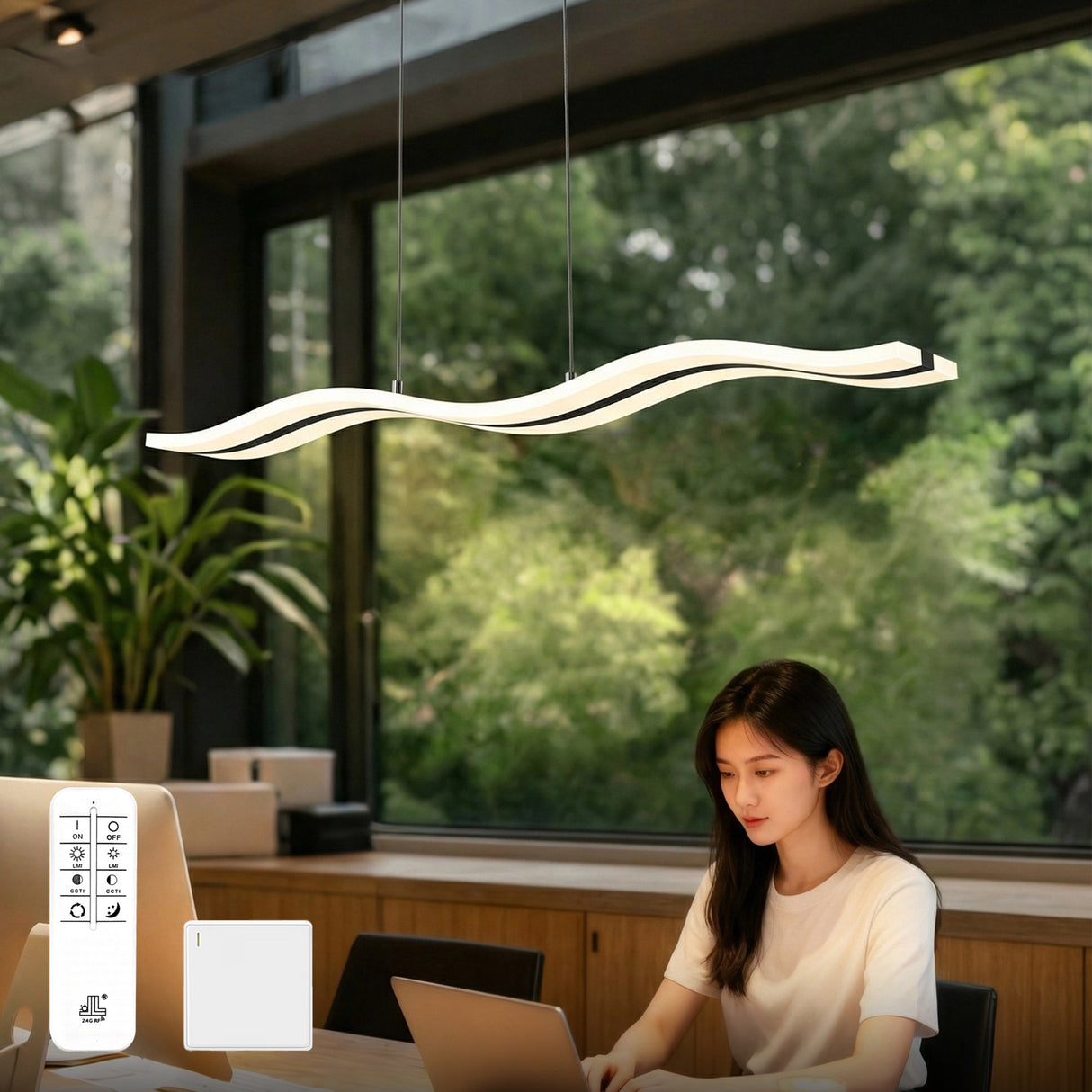 Glasvilla Design – Lámpara colgante LED 97 cm regulable con mando, 3000K–6000K, cable ajustable (36W)