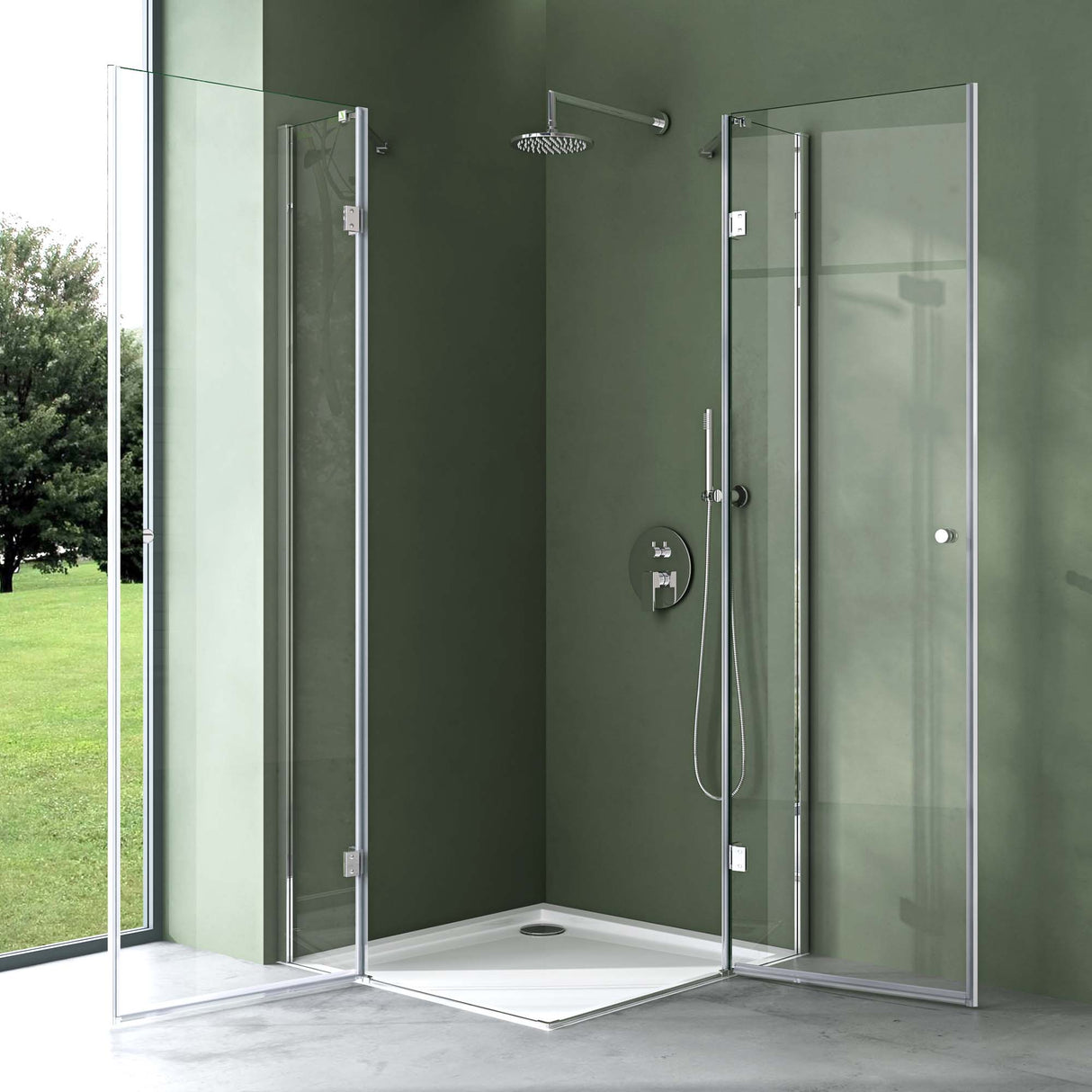 galsvilla Eckeinstieg Duschkabine Duschabtrennung Klarglas 6mm ESG-Sicherheitsglas & Lotuseffekt 2 Pendeltüren  R01k