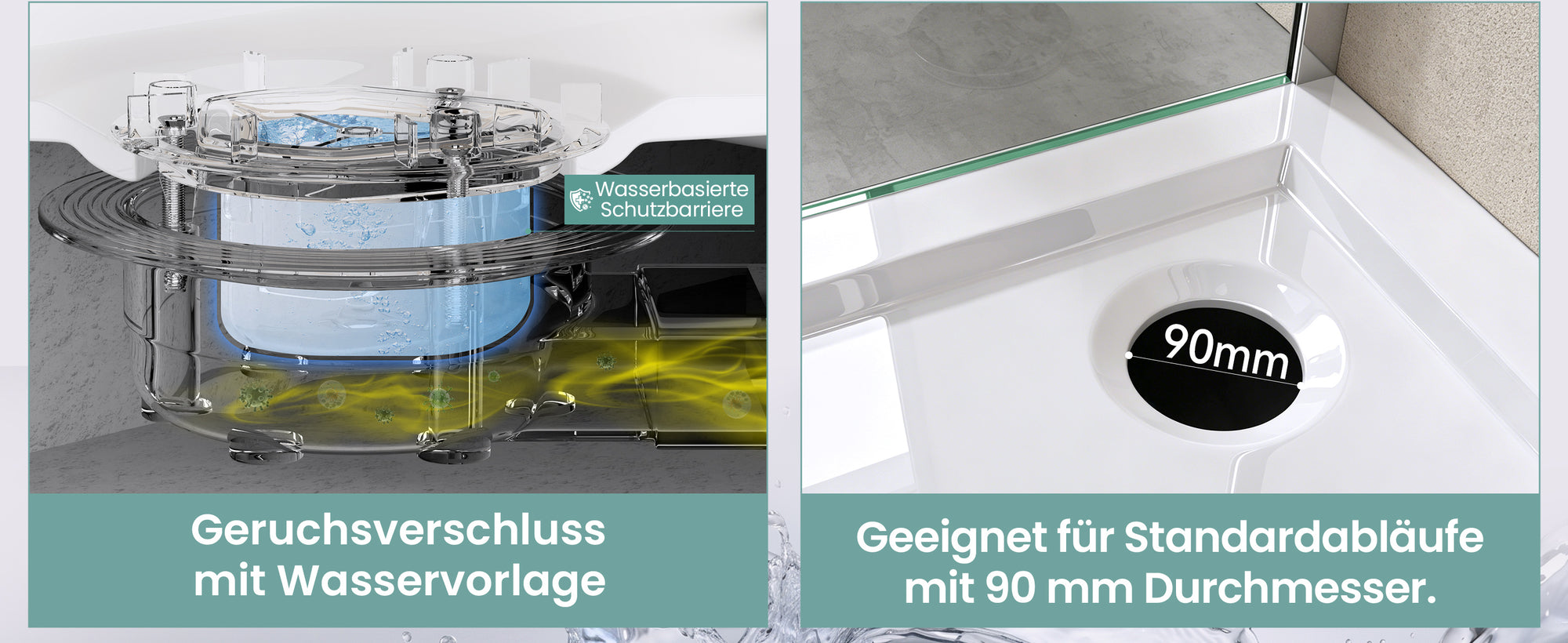 glasvilla Bonde de Douche pour Receveur de Douche Diamètre de la Douche 40 mm Trou d’Évacuation 90 mm AL001