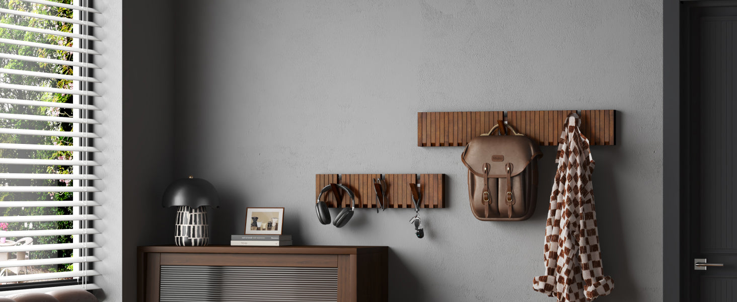 glasvilla patère murale en bois avec 7 crochets pliables magnétiques portemanteau Twigro-01