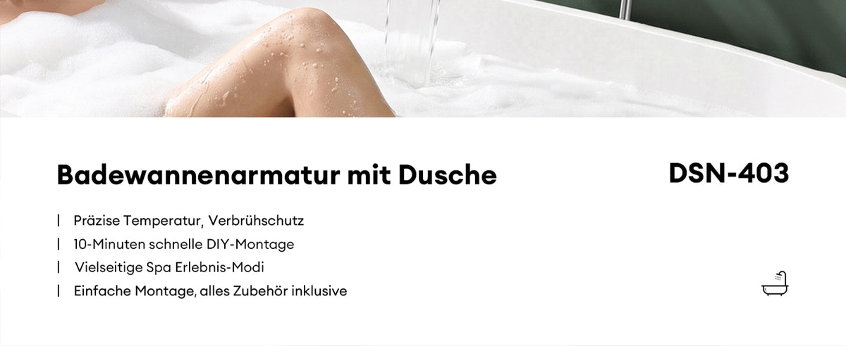 Robinet de baignoire Glasvilla avec douchette, design cascade, jets multiples, douchette en laiton avec barre et flexible de douche.