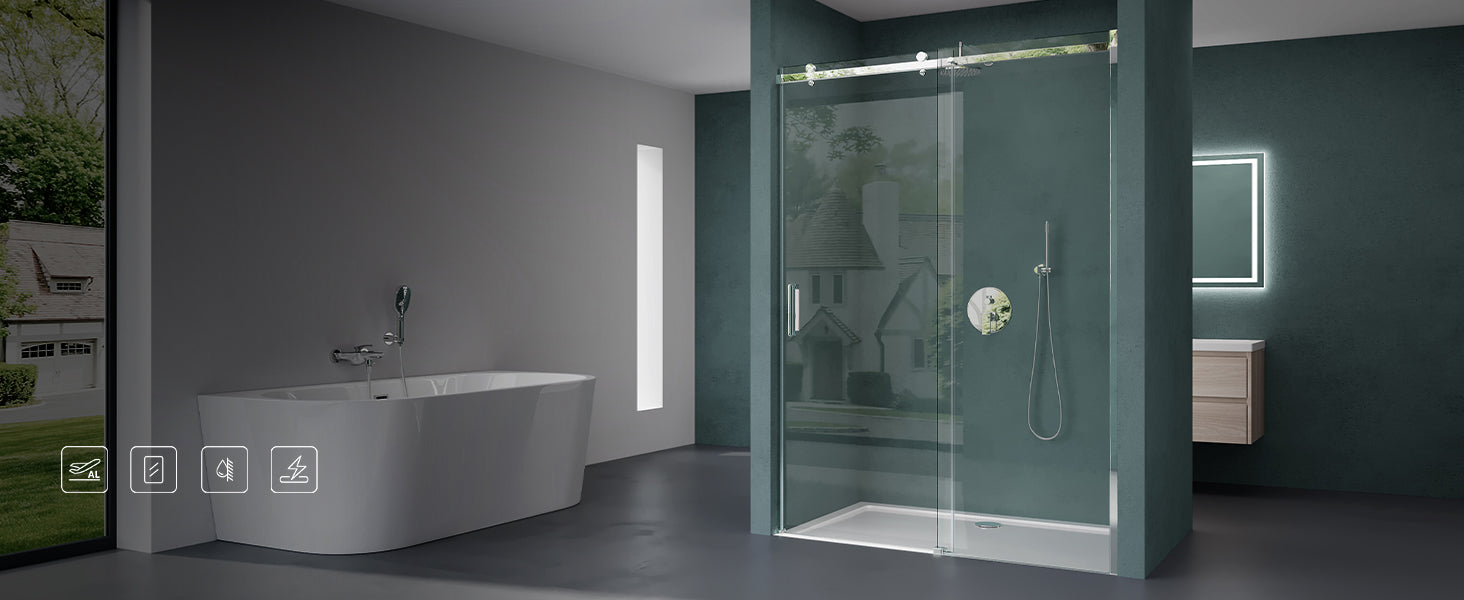 glasvilla Duschtür Nischentür dusche Duschabtrennung Duschkabine 8mm Sicherheitsglas mit Nanobeschichtung Schiebetür Höhe:195cm Teramo04