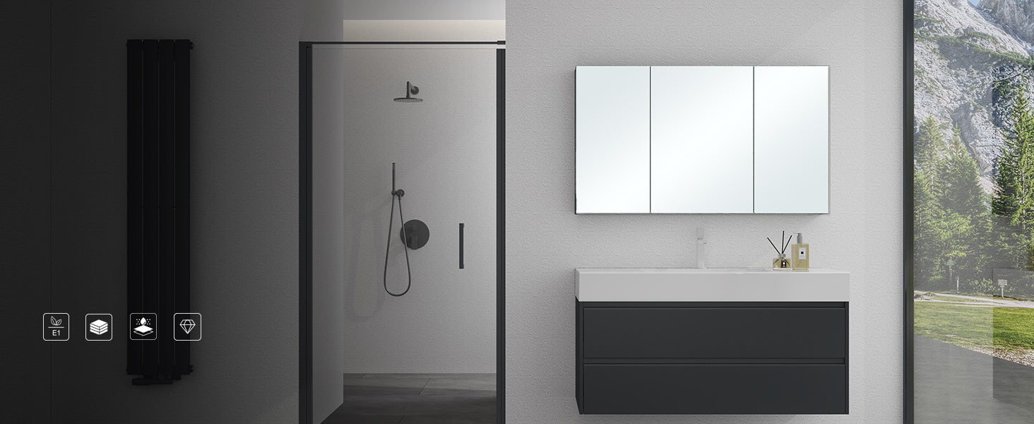 glasvilla Armoire de Toilette avec Portes Miroir | Armoire de Salle de Bain Murale | Miroir de Salle de Bain Armoire Miroir Spiegelschrank-02