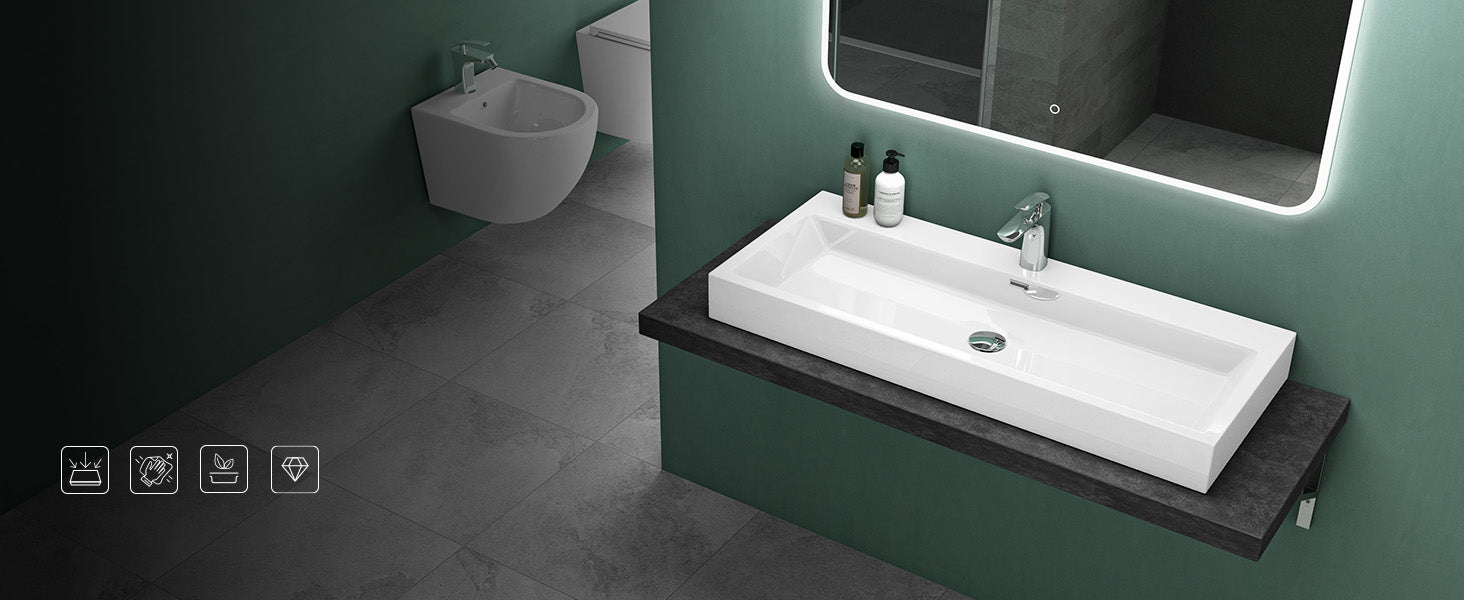 Lavabo à poser Glasvilla, lavabo mural, vasque en fonte minérale, salle de bain, rectangulaire, Col06