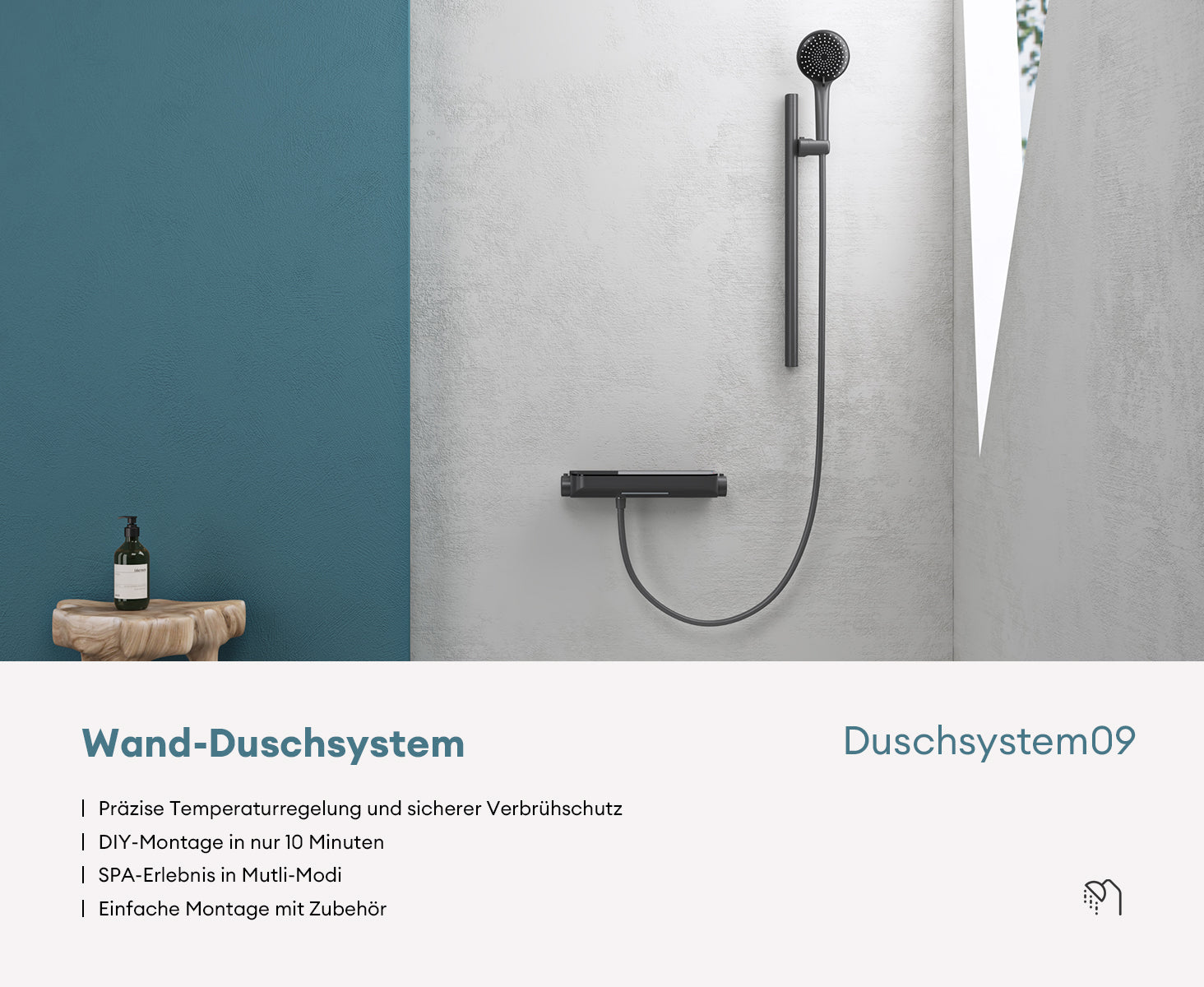 glasvilla Duschsystem mit Thermostat, Duscharmatur Komplettset mit Sicherheitsverriegelung, 3 Strahlarten höhenverstellbar Duschbrause mit Unterauslauf aus Messing  Duschsystem9